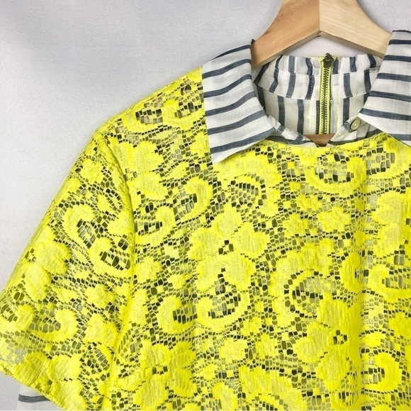 Elizabeth and James Neon Yellow Layered Long Sleeve Blouse M - Picture 3 of 3